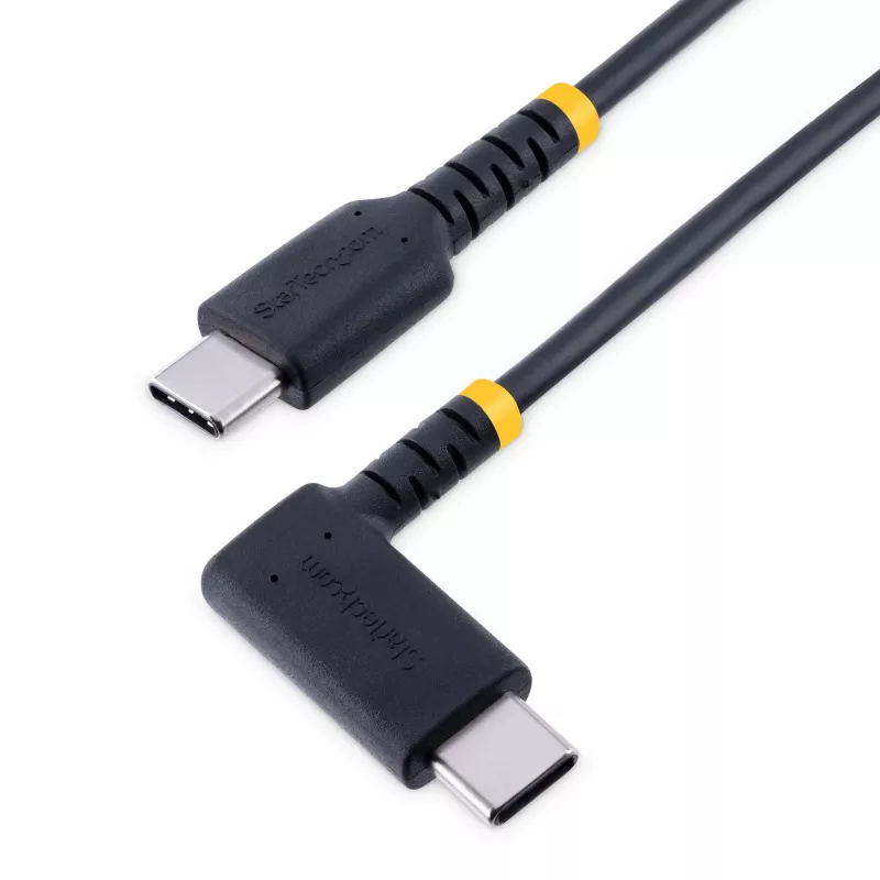 StarTech.com 1 jala (30 cm) USB-C laadimiskaabel paremnurkse ühendusega – 60 W PD 3A – vastupidav kiirlaadimiskaabel – must USB 2.0 USB-C – tugev aramiidkiuga – USB-laadimisjuhe