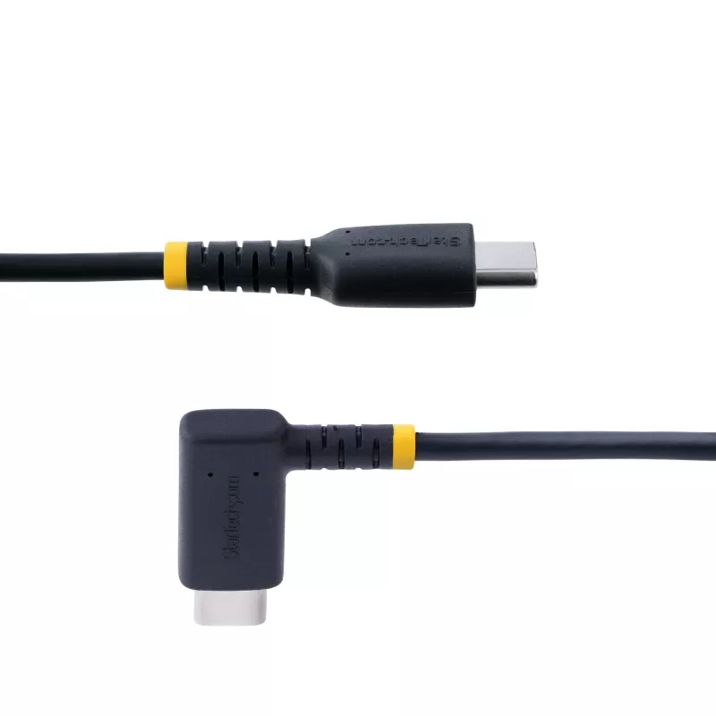 StarTech.com 1 jala (30 cm) USB-C laadimiskaabel paremnurkse ühendusega – 60 W PD 3A – vastupidav kiirlaadimiskaabel – must USB 2.0 USB-C – tugev aramiidkiuga – USB-laadimisjuhe