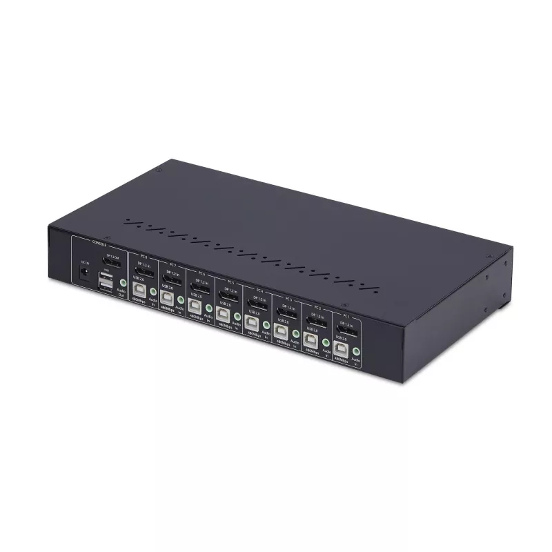 StarTech.com 8-pordiline DisplayPort KVM-lüliti 1U raami paigalduskomplektiga, 4K 60Hz DP 1.2, nupp- ja kiirklahvivahetus, 4-pordiline USB-jaotur, OS-sõltumatu, TAA-vastav