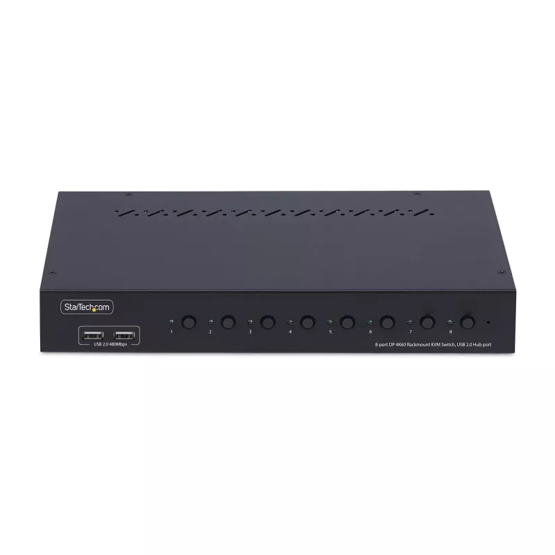 StarTech.com 8-pordiline DisplayPort KVM-lüliti 1U raami paigalduskomplektiga, 4K 60Hz DP 1.2, nupp- ja kiirklahvivahetus, 4-pordiline USB-jaotur, OS-sõltumatu, TAA-vastav