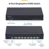StarTech.com 8-pordiline DisplayPort KVM-lüliti 1U raami paigalduskomplektiga, 4K 60Hz DP 1.2, nupp- ja kiirklahvivahetus, 4-pordiline USB-jaotur, OS-sõltumatu, TAA-vastav