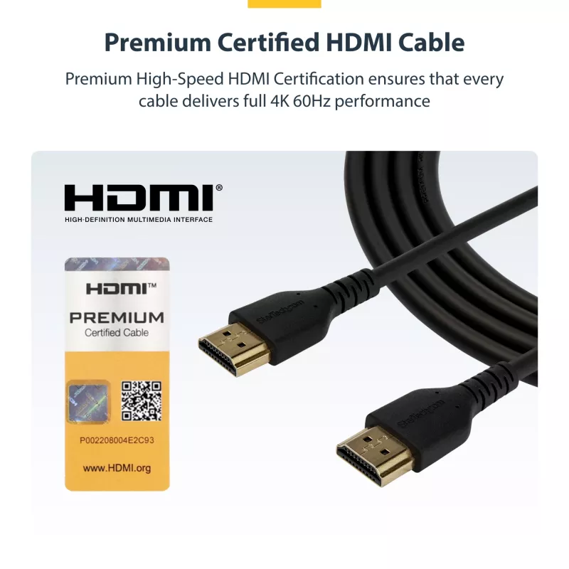 StarTech.com 6ft (2m) Slim HDMI 2.0 kaabel, paindlik Premium sertifitseeritud HDMI-juhe Ethernetiga, UHD 4K 60Hz HDR10, vastupidav aramiidkiust disain TPE-ümbrises