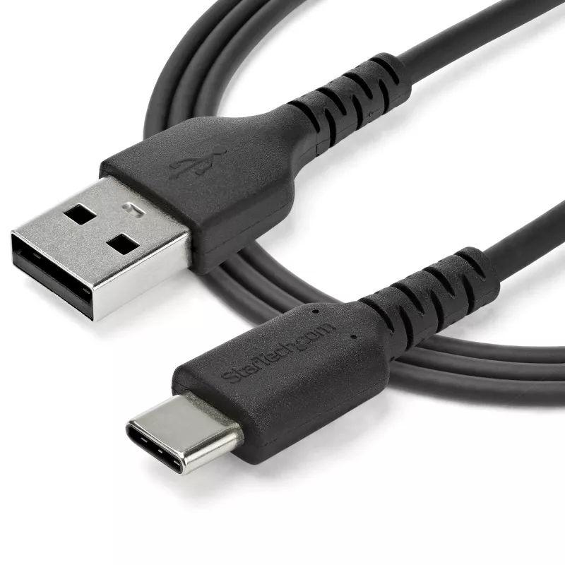 StarTech.com 1 m USB A–USB C laadimiskaabel – vastupidav kiirlaadimise ja sünkroonimise USB 2.0–USB Type C andmekaabel – tugev TPE mantel, aramiidkiuga, M/M, 3 A, must – Samsung S10, iPad Pro, Pixel