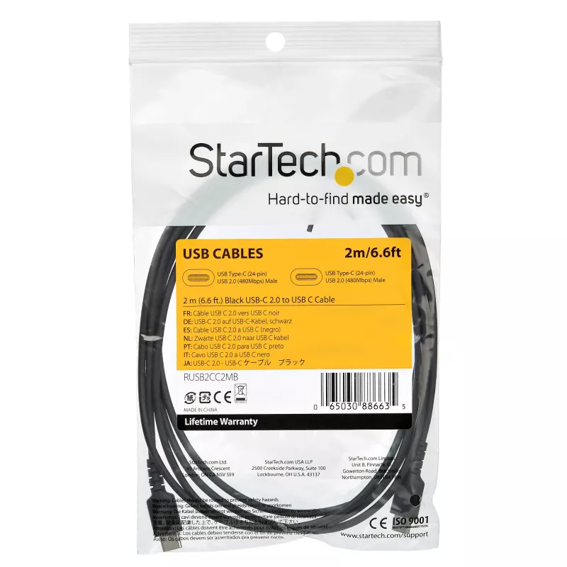 StarTech.com 2m USB-C laadimiskaabel - vastupidav kiirlaadimis- ja sünkroonimiskaabel USB 2.0 USB-C isaselt USB-C isasele sülearvuti laadimisjuhe - TPE-kate aramiidkiuga 60W must - Samsung S10 S20 iPad Pro MS Surface