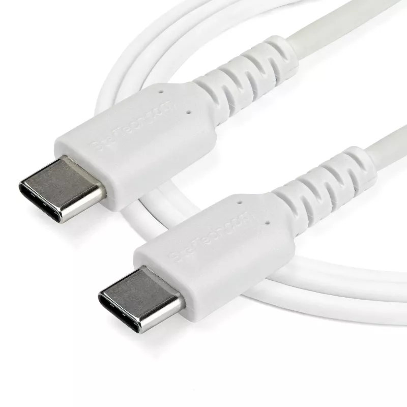StarTech.com 2m USB-C laadimiskaabel – vastupidav kiirlaadimis- ja sünkroonimiskaabel USB 2.0 USB-C kuni USB-C sülearvuti laadija – TPE mantel, aramiidkiud, M/M, 60W, valge – Samsung S10 S20 iPad Pro MS Surface