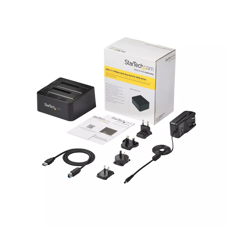 StarTech.com kahe pesaga USB 3.2 Gen 2 SATA-kõvaketta dokkimisjaam, USB 10Gbps kõvakettadokk, väline 2,5/3,5-tolline SATA I/II/III SSD/HDD dokkimisjaam, kuumvahetusega kõvakettapesa, pealtlaaditav