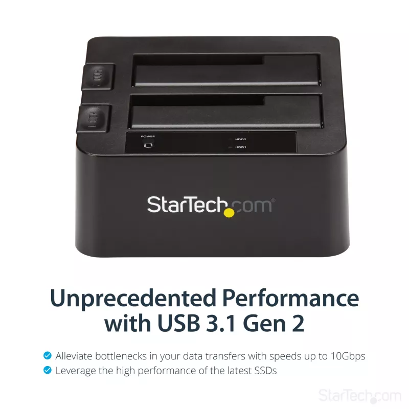 StarTech.com kahe pesaga USB 3.2 Gen 2 SATA-kõvaketta dokkimisjaam, USB 10Gbps kõvakettadokk, väline 2,5/3,5-tolline SATA I/II/III SSD/HDD dokkimisjaam, kuumvahetusega kõvakettapesa, pealtlaaditav