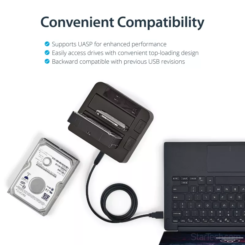 StarTech.com kahe pesaga USB 3.2 Gen 2 SATA-kõvaketta dokkimisjaam, USB 10Gbps kõvakettadokk, väline 2,5/3,5-tolline SATA I/II/III SSD/HDD dokkimisjaam, kuumvahetusega kõvakettapesa, pealtlaaditav