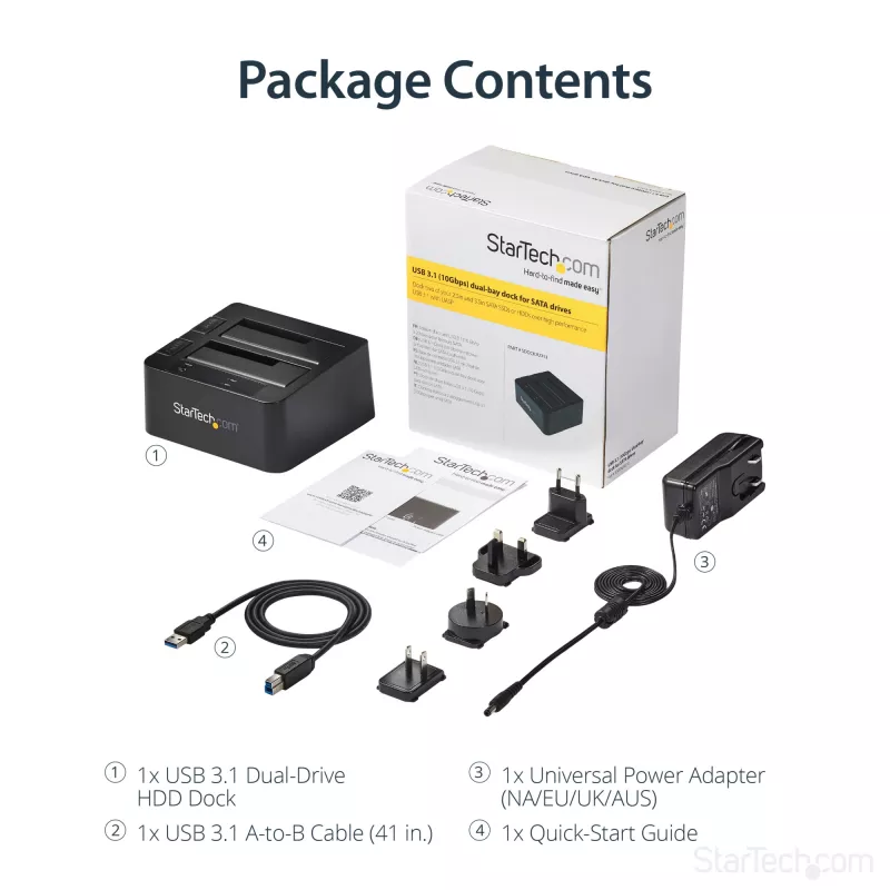 StarTech.com kahe pesaga USB 3.2 Gen 2 SATA-kõvaketta dokkimisjaam, USB 10Gbps kõvakettadokk, väline 2,5/3,5-tolline SATA I/II/III SSD/HDD dokkimisjaam, kuumvahetusega kõvakettapesa, pealtlaaditav