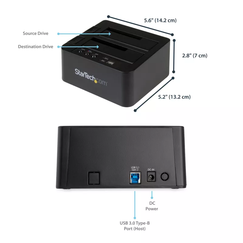 StarTech.com eraldiseisev kõvaketta duplikaator, kahe pesaga HDD/SSD kloonija/koopiamasin, USB 3.1 (10 Gbps) SATA III HDD/SSD dokkimisjaam, kõvaketta duplikaatordokk, kõvaketta kloonija