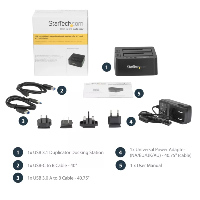 StarTech.com eraldiseisev kõvaketta duplikaator, kahe pesaga HDD/SSD kloonija/koopiamasin, USB 3.1 (10 Gbps) SATA III HDD/SSD dokkimisjaam, kõvaketta duplikaatordokk, kõvaketta kloonija
