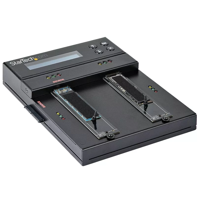 StarTech.com Eraldiseisev M.2 SATA ja M.2 NVMe duplikaator ja kustutaja – HDD/SSD kloonija/puhastaja M.2 PCIe AHCI/NVMe, M.2 SATA, 2,5/3,5-tolliste SATA-ketaste jaoks – väline kõvaketta kustutaja/duplikaator, TAA