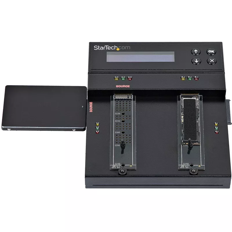 StarTech.com Eraldiseisev M.2 SATA ja M.2 NVMe duplikaator ja kustutaja – HDD/SSD kloonija/puhastaja M.2 PCIe AHCI/NVMe, M.2 SATA, 2,5/3,5-tolliste SATA-ketaste jaoks – väline kõvaketta kustutaja/duplikaator, TAA