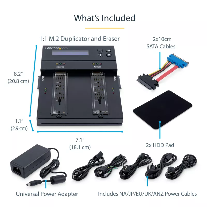 StarTech.com Eraldiseisev M.2 SATA ja M.2 NVMe duplikaator ja kustutaja – HDD/SSD kloonija/puhastaja M.2 PCIe AHCI/NVMe, M.2 SATA, 2,5/3,5-tolliste SATA-ketaste jaoks – väline kõvaketta kustutaja/duplikaator, TAA