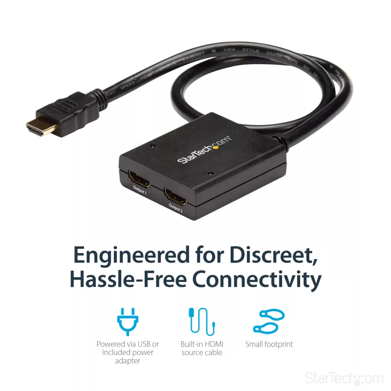 StarTech.com 4K HDMI 2-pordiline videopistik – 1x2 HDMI jaotur – toide USB või toiteadapteri kaudu – 4K 30 Hz