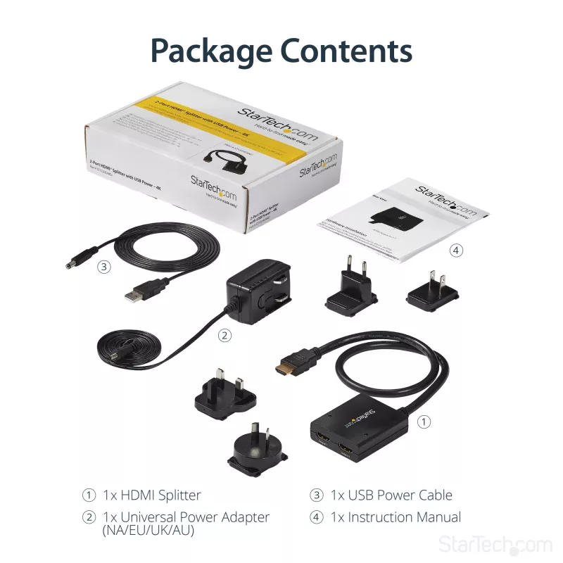StarTech.com 4K HDMI 2-pordiline videopistik – 1x2 HDMI jaotur – toide USB või toiteadapteri kaudu – 4K 30 Hz