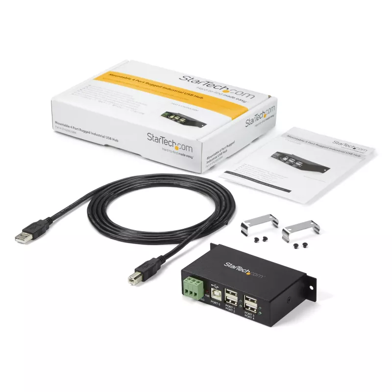 StarTech.com 4-pordiline USB 2.0 jaotur – metallist tööstuslik USB-A jaotur – DIN-liistule, seinale või lauale kinnitatav USB-andmejaotur – TAA-le vastav USB-laiendusjaotur