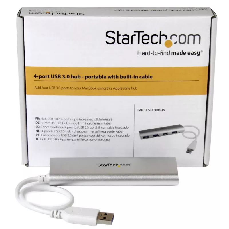 StarTech.com 4-pordine USB-jaotur, USB-A kuni 4x USB-A porti, USB 5 Gbps, töökindel disain, siinil töötav, kaasaskantav sülearvuti USB 3.0 jaotur