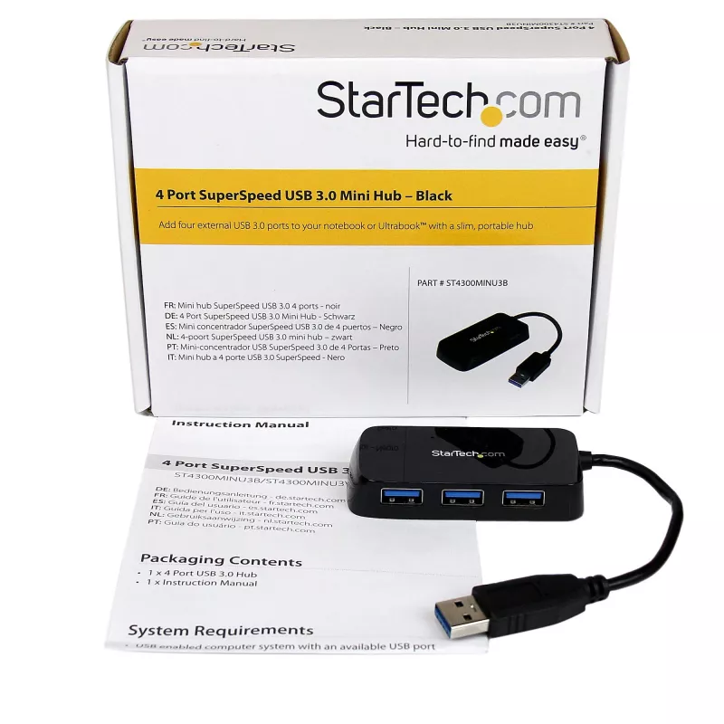 StarTech.com Portatiivne 4-pordiline SuperSpeed Mini USB 3.0 jaotur – Must~Portatiivne 4-pordiline SuperSpeed Mini USB 3.0 jaotur – 5 Gbit/s – Must
