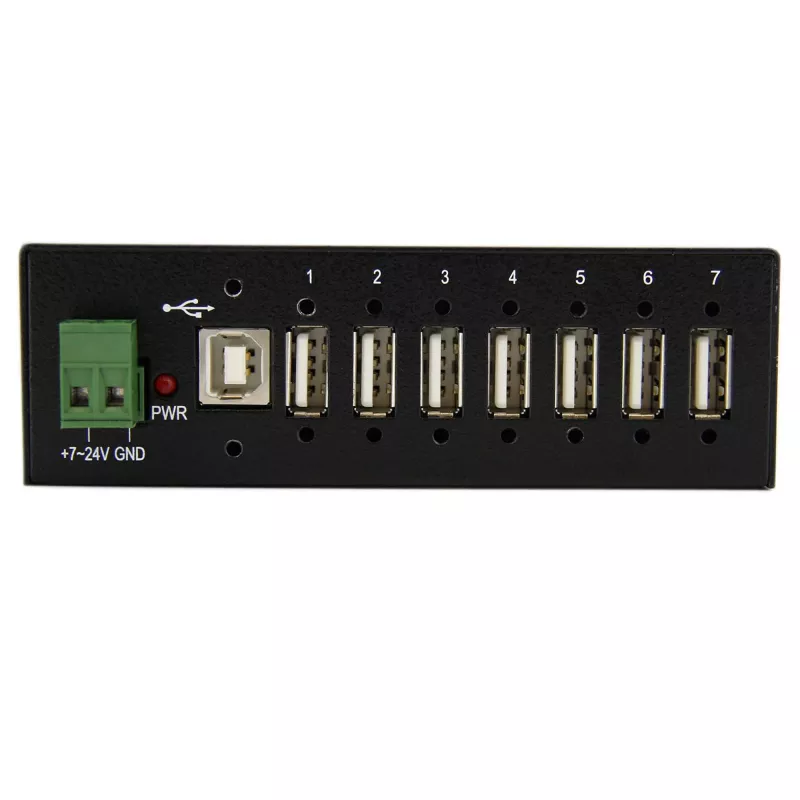 StarTech.com 7-pordiline USB 2.0 jaotur - tööstuslik metallist USB-A jaotur ESD-kaitse ja 350 W liigpingekaitsega - DIN-siini, seina- või lauakinnitus - TAA vastav USB laiendusjaotur