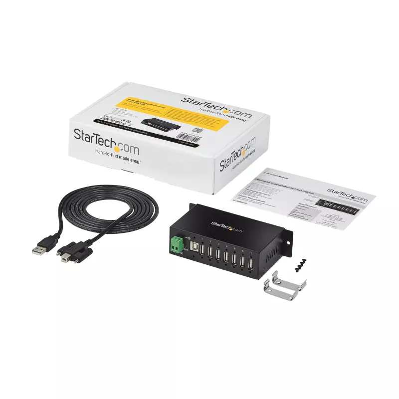 StarTech.com 7-pordiline USB 2.0 jaotur - tööstuslik metallist USB-A jaotur ESD-kaitse ja 350 W liigpingekaitsega - DIN-siini, seina- või lauakinnitus - TAA vastav USB laiendusjaotur