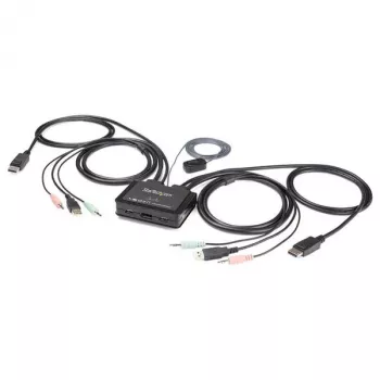 StarTech.com 2-pordiline DisplayPort KVM-lüliti - 4K 60Hz - kompaktne kahepordiline UHD DP 1.2 USB lauaarvuti KVM-lüliti 1,2 m kaablite ja heliga - siinitoiteline ja kauglülitusega - MacBook ThinkPad
