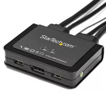 StarTech.com 2-pordiline DisplayPort KVM-lüliti - 4K 60Hz - kompaktne kahepordiline UHD DP 1.2 USB lauaarvuti KVM-lüliti 1,2 m kaablite ja heliga - siinitoiteline ja kauglülitusega - MacBook ThinkPad