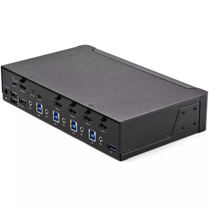 StarTech.com 4 pordiga HDMI KVM-lüliti – ühe monitori 4K 60Hz Ultra HD HDR – lauaarvuti HDMI 2.0 KVM-lüliti 2 pordiga USB 3.0 jaoturi (5 Gbit/s) ja 4x USB 2.0 HID, heliga – kiirklahvidega lülitamine – TAA