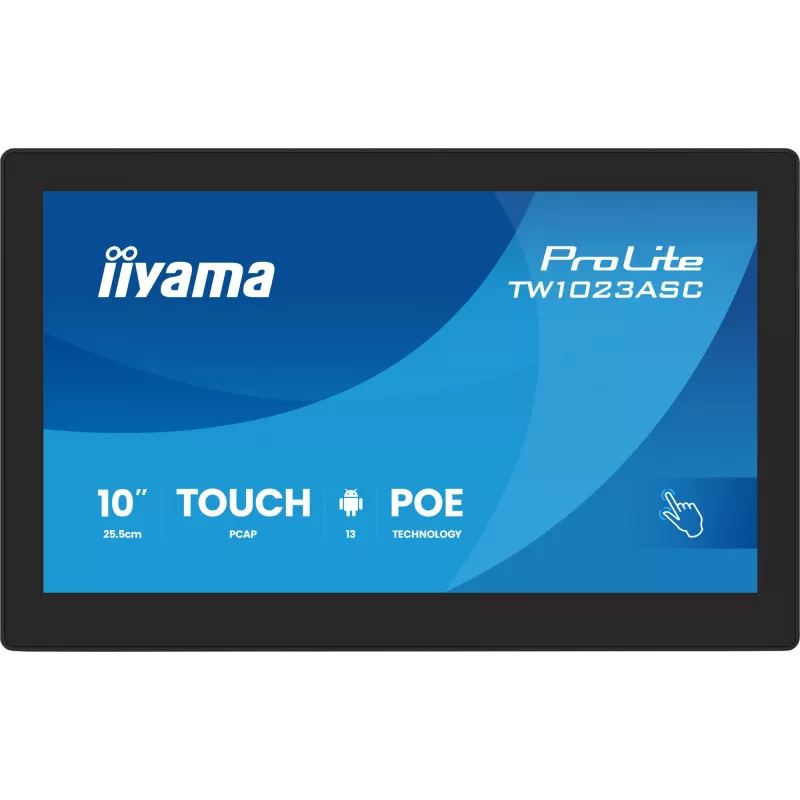iiyama TW1023ASC-B3P Signage-ekraan kioskikujundus 25.6 cm (10.1 tolli) Wi-Fi 385 cd/m² WXGA Must Puuteekraan Sisseehitatud protsessor Android 24/7