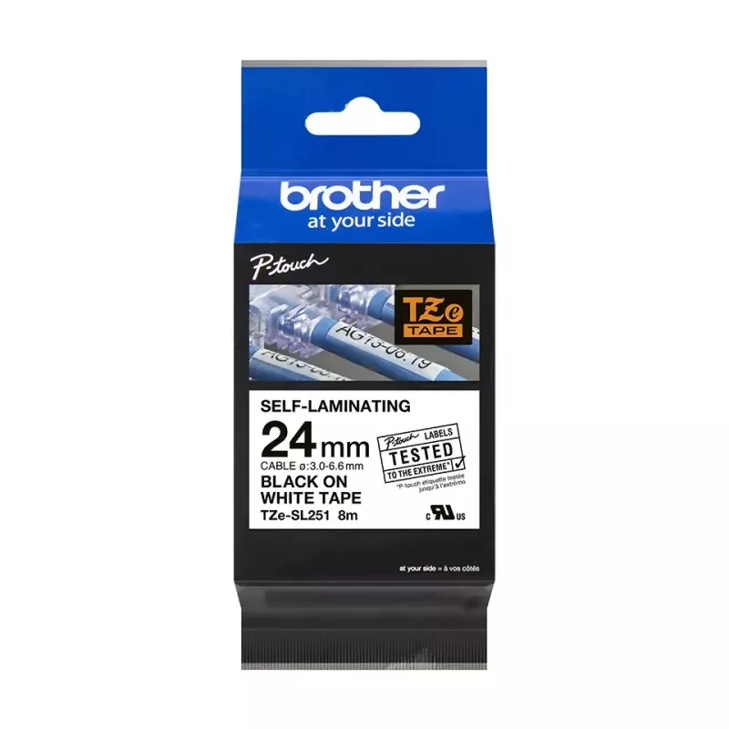 Brother TZESL251 silditrükiklind Must valgel taustal