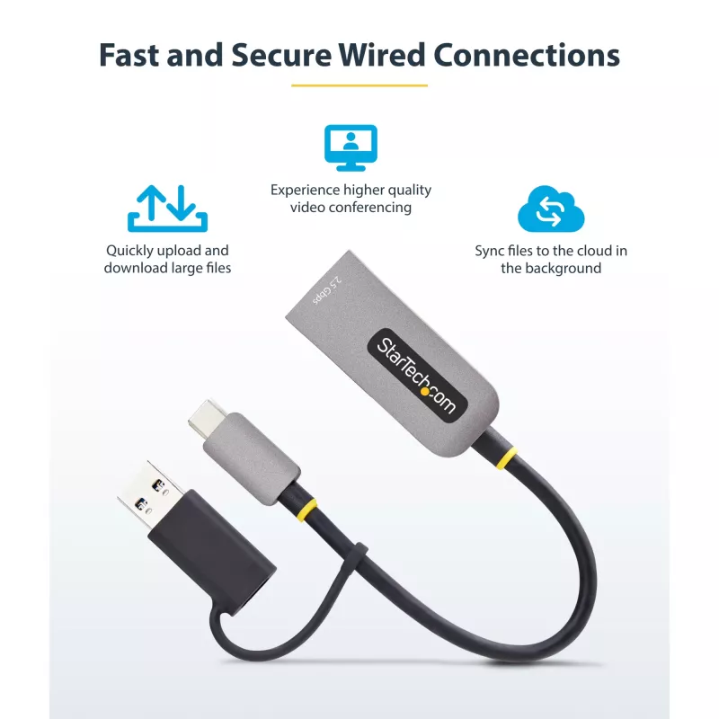 StarTech.com 2.5GbE USB-C–Etherneti adapter USB-A-muunduriga, NBASE-T NIC, USB 3.0 USB-C 2.5/1G mitme kiirusega võrk, Thunderbolti ühilduv, Windows ja Mac