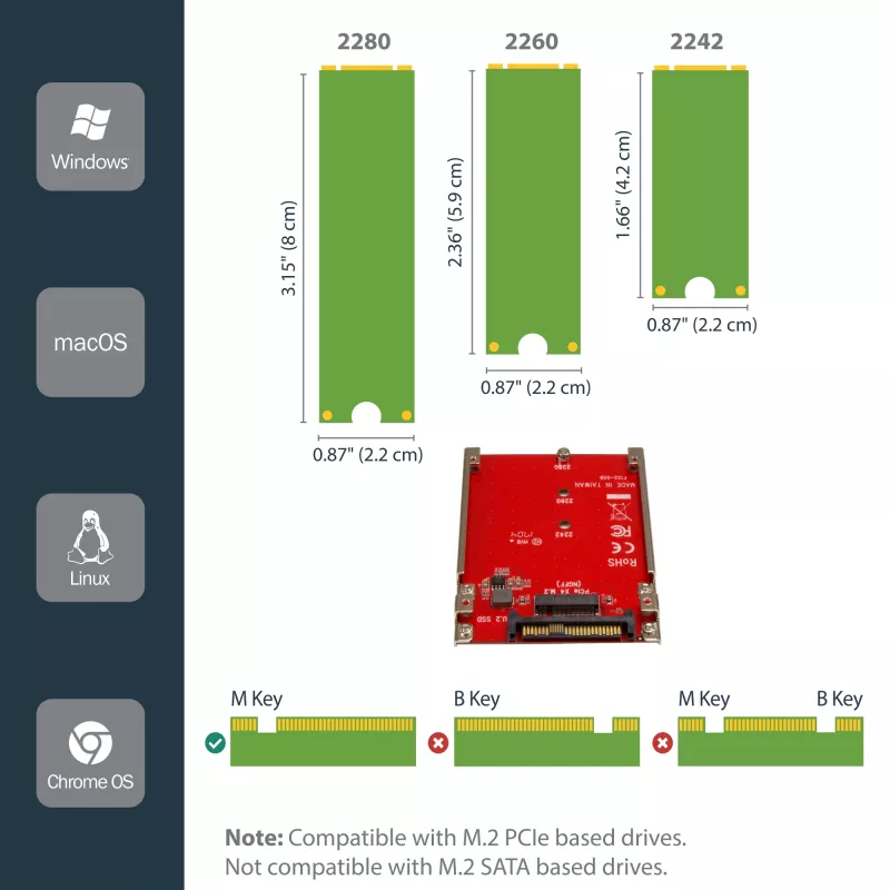 StarTech.com M.2 draivi U.2 (SFF-8639) hostiadapter M.2 PCIe NVMe SSD-dele