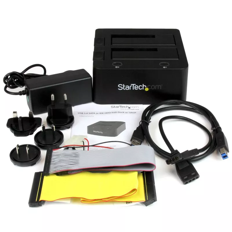 StarTech.com Dual-Bay USB 3.0 to SATA and IDE Hard Drive Docking Station, USB Hard Drive Dock, External 2.5/3.5 inch SATA I/II/III and IDE (40 pin) SSD/HDD Docking Station, Hot-Swap Hard Drive Bays, Top-Loading