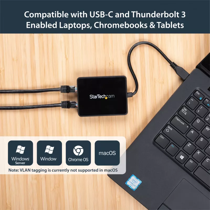 StarTech.com USB-C – kahe Gigabit Etherneti ja USB (tüüp-A) pordiga adapter