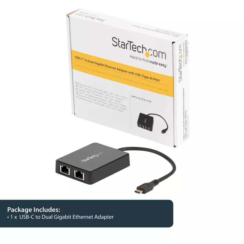 StarTech.com USB-C – kahe Gigabit Etherneti ja USB (tüüp-A) pordiga adapter