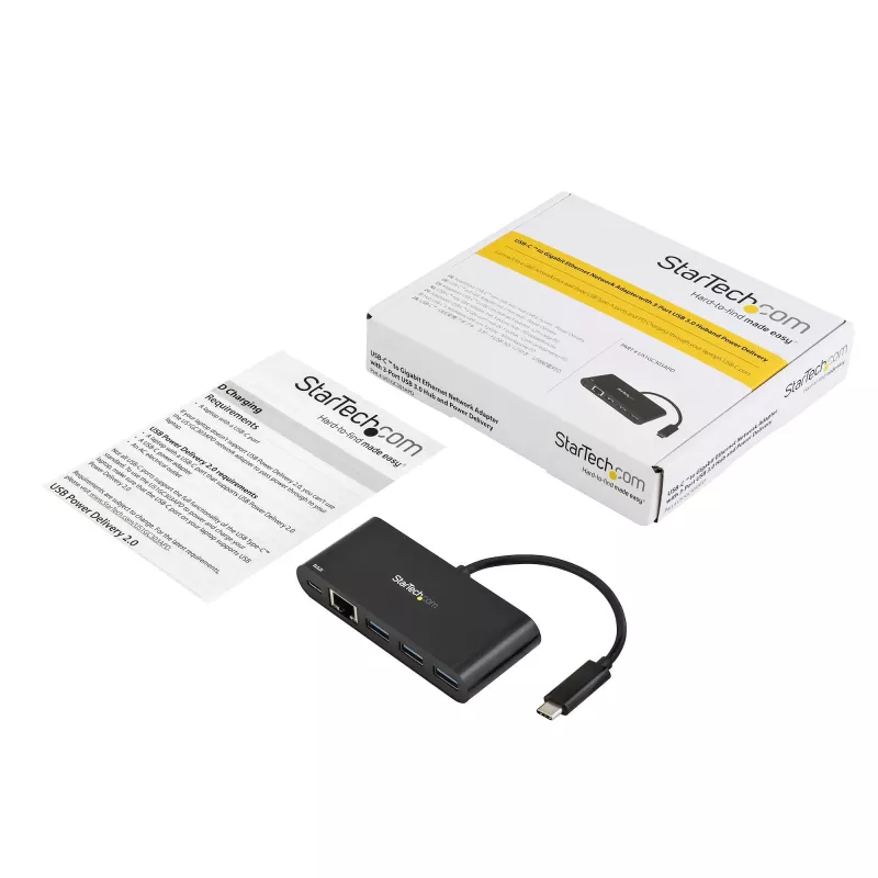 StarTech.com USB-C Etherneti adapter 3-pordilise USB 3.0 jaoturi ja toiteedastusega