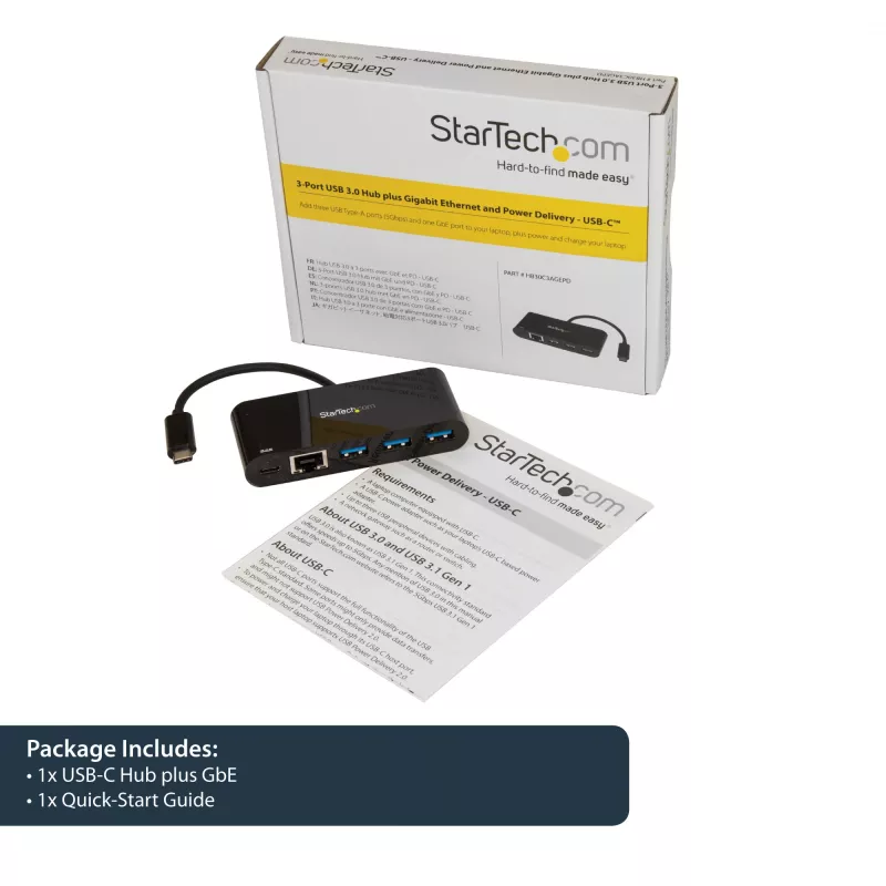 StarTech.com USB-C Etherneti adapter 3-pordilise USB 3.0 jaoturi ja toiteedastusega