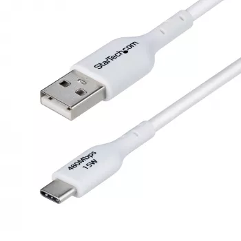 StarTech.com 2 m USB-A – USB-C laadimiskaabel, laadimine ja sünkroonimine, 3 A, USB 2.0, TPE-kate – valge USB-laadimisjuhe