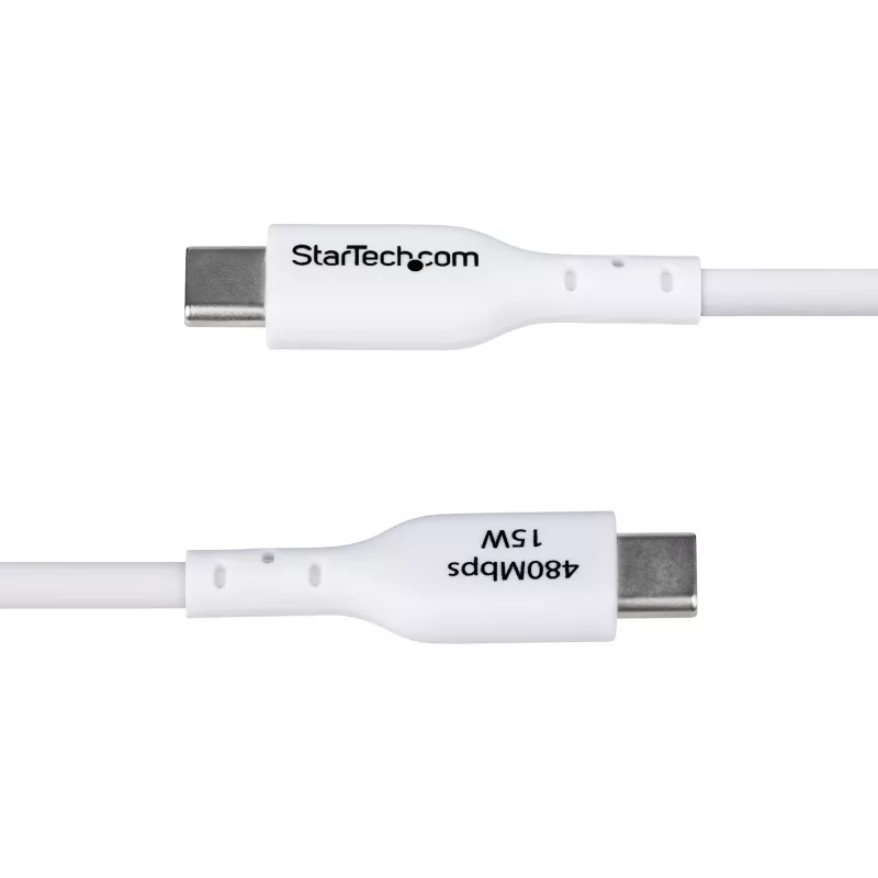 StarTech.com 2 m USB-A – USB-C laadimiskaabel, laadimine ja sünkroonimine, 3 A, USB 2.0, TPE-kate – valge USB-laadimisjuhe