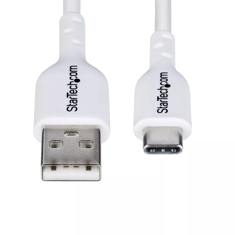 StarTech.com 2 m USB-A – USB-C laadimiskaabel, laadimine ja sünkroonimine, 3 A, USB 2.0, TPE-kate – valge USB-laadimisjuhe