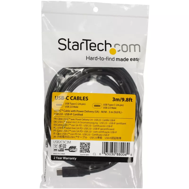 StarTech.com USB-C to USB-C kaabel w/ 5A PD - M/M - 3 m (10 ft.) - USB 2.0 - USB-IF Certified