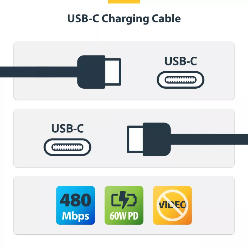 StarTech.com 3m (9.8ft) USB-C laadimiskaabel, USB C kaabel, USB 2.0 USB-C sülearvuti laadimisjuhe, 60W 3A toiteedastus, TPE ümbris, USB-C andmeedastuskaabel, M/M