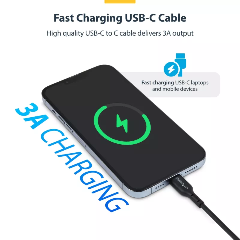 StarTech.com 3m (9.8ft) USB-C laadimiskaabel, USB C kaabel, USB 2.0 USB-C sülearvuti laadimisjuhe, 60W 3A toiteedastus, TPE ümbris, USB-C andmeedastuskaabel, M/M