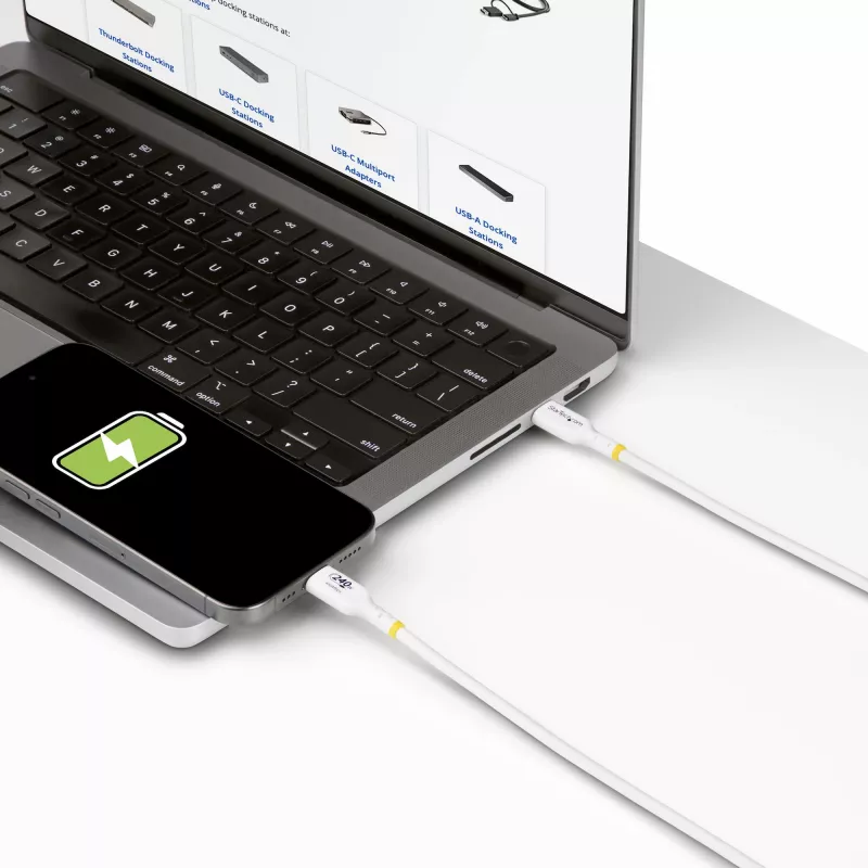 StarTech.com 1 m valge USB-C laadimiskaabel, USB-IF sertifitseeritud USB-C kaabel, 240 W PD EPR, USB 2.0 USB-C sülearvuti laadija juhe, USB-C andmeedastuskaabel, TPE kest