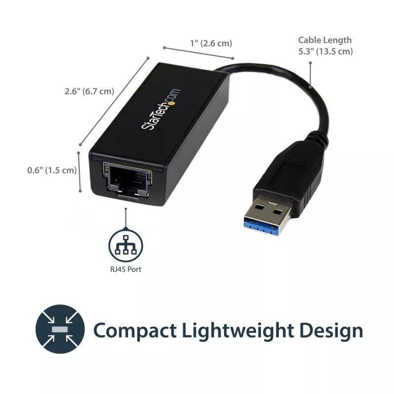 StarTech.com USB 3.0 Gigabit Ethernet võrguadapter, 10/100/1000 Mbps, USB RJ45-le, USB 3.0 LAN-adapter, USB 3.0 Etherneti adapter (GbE), TAA vastavuses