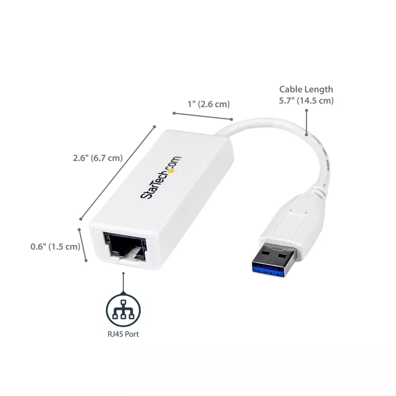 StarTech.com USB 3.0 Gigabit Ethernet võrguadapter, 10/100/1000 Mbit/s, USB-RJ45, USB 3.0 LAN-adapter, USB 3.0 Etherneti adapter (GbE), TAA nõuetele vastav