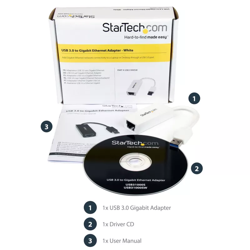 StarTech.com USB 3.0 Gigabit Ethernet võrguadapter, 10/100/1000 Mbit/s, USB-RJ45, USB 3.0 LAN-adapter, USB 3.0 Etherneti adapter (GbE), TAA nõuetele vastav
