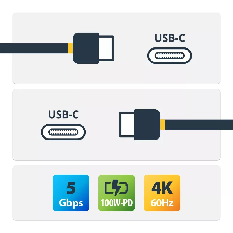 StarTech.com USB C kaabel 5Gbps – kõrgekvaliteediline USB-C kaabel – USB 3.0 (5Gbps) USB-C kaabel – 100W (5A) toiteedastuslaadimine, DP Alt Mode – USB C kuni C juhe – laadimine ja sünkroonimine