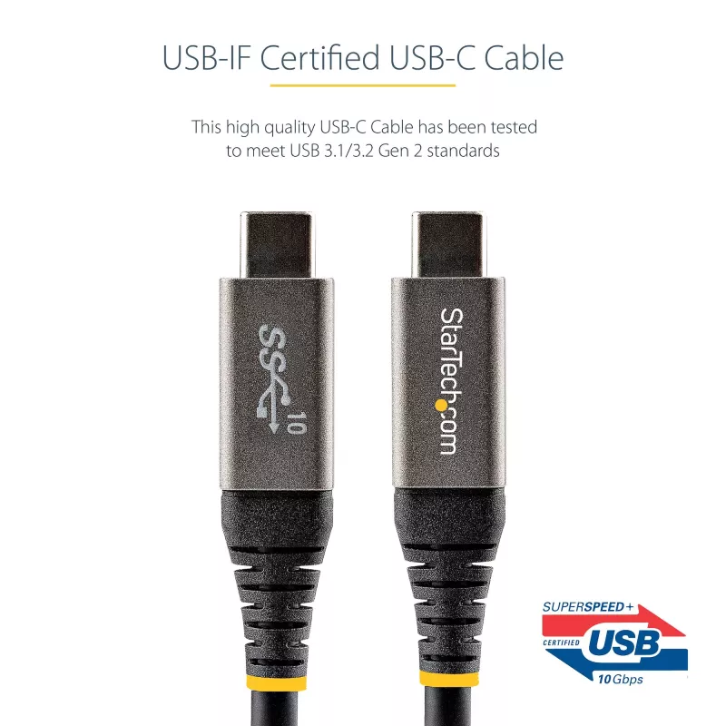 StarTech.com 0,9 m (1 m) USB-C-kaabel 10 Gbps – USB-IF-i sertifitseeritud USB-C-kaabel – USB 3.1 USB-C-kaabel – 100 W (5 A) Power Delivery laadimine, DP Alt Mode – USB-C–USB-C-juhe – laadimine ja sünkroniseerimine