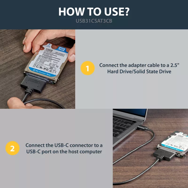 StarTech.com USB 3.1 (10Gbps) adapterkaabel 2,5” SATA-ketastele – USB-C